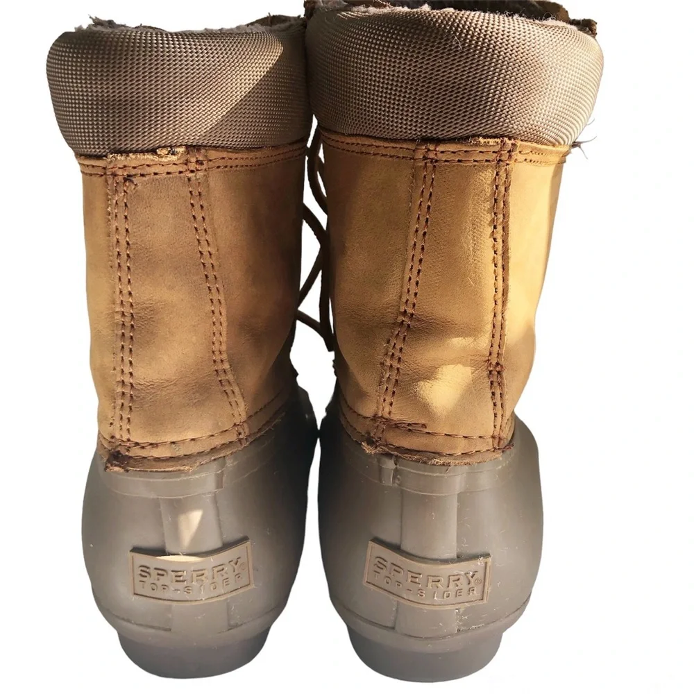 Sperry Shearwater Waterproof Duck Boots Womens 6 Tan Winter Rain Boots Coastal